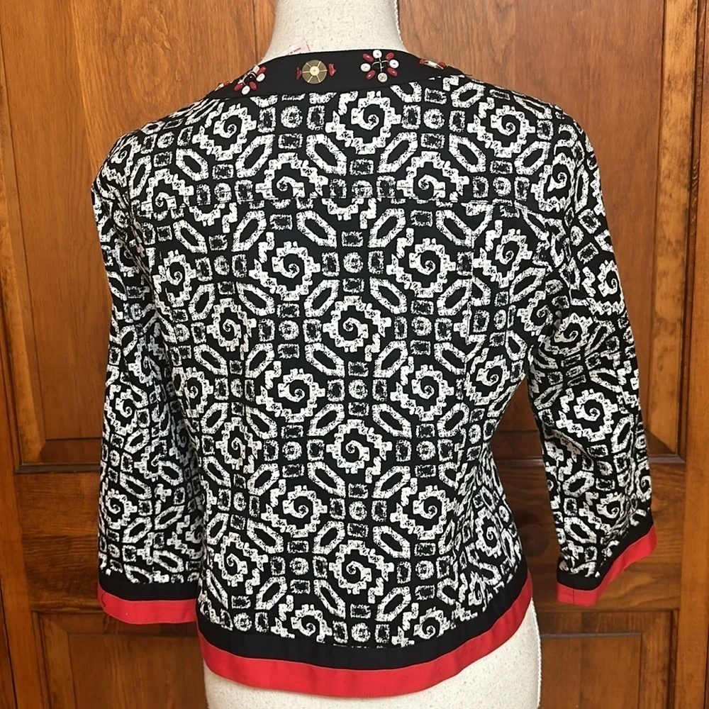 Ruby Rd. Cropped Geometric Design Button-down 3/4 Sleeve Beaded Collar Jacket 8P